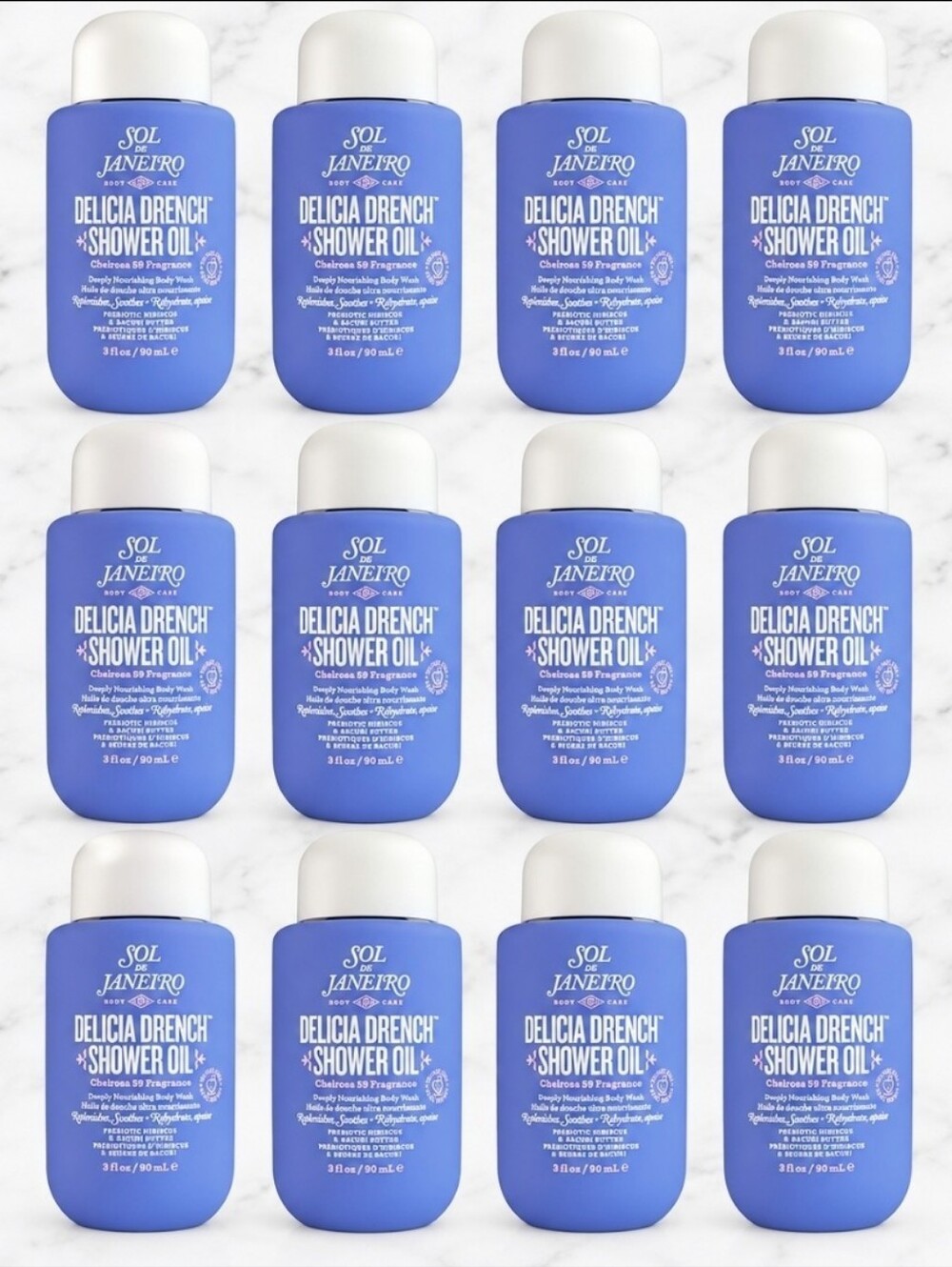 12 bottles Sol De Janeiro Delicia Drench Shower Oil Cheirosa 59 Fragrance 3oz ea